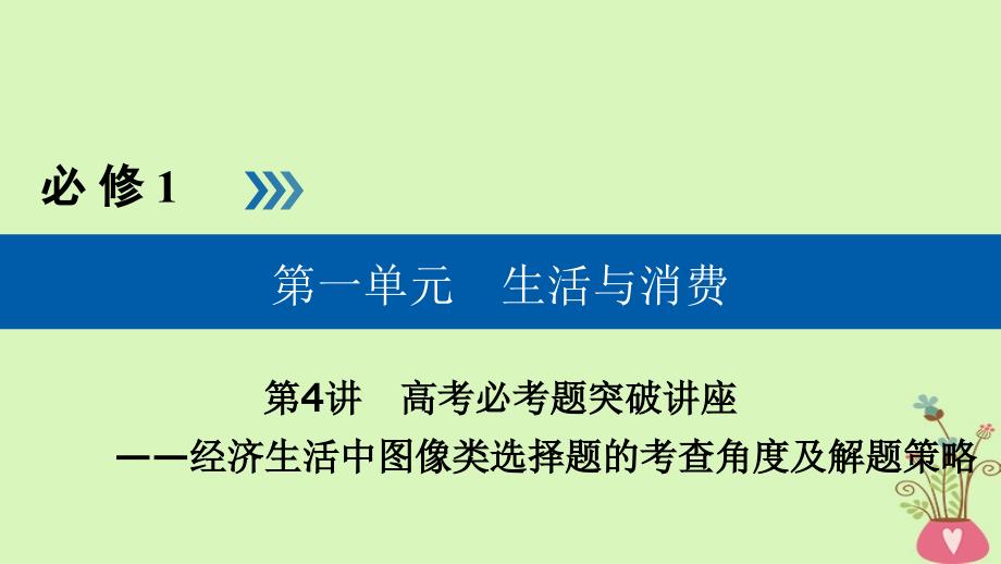 全国通用版高考政治一轮复习第一单元生活与消费第4讲高考必考题突破讲座经济生活中图像类选择题的考查角度及解题策略课件_第1页