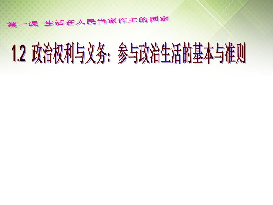 广东省揭阳一中高考政治复习 12政治权利与义务 参与政治生活的基础和准则课件4 新人教版必修_第1页