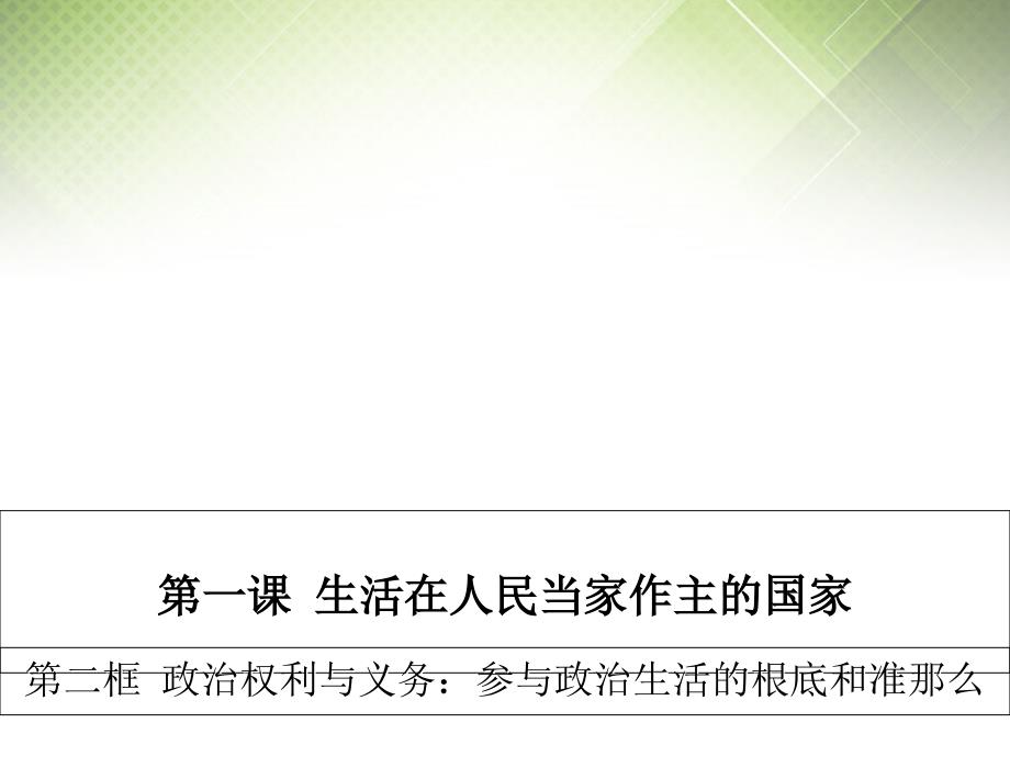 广东省揭阳一中高考政治复习 12政治权利与义务 参与政治生活的基础和准则课件2 新人教版必修_第1页