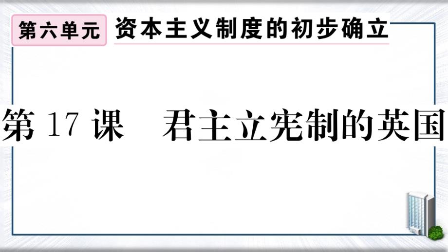 (安徽专版)2021秋九年级历史上册第六单元资本主义制度的初步确立第17课君主立宪制的英国习题课件新_第1页