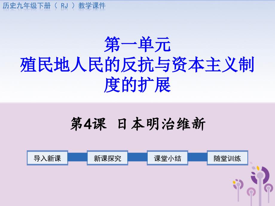 2019春九年级历史下册第一单元殖民地人民的反抗与资本主义制度的扩展第4课日本明治维新教学课件新人教版_第1页