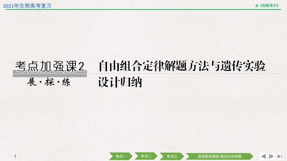 2021年生物高考总复习考点加强课2-自由组合定律解题方法与遗传实验设计归纳(苏教版)课件_第1页