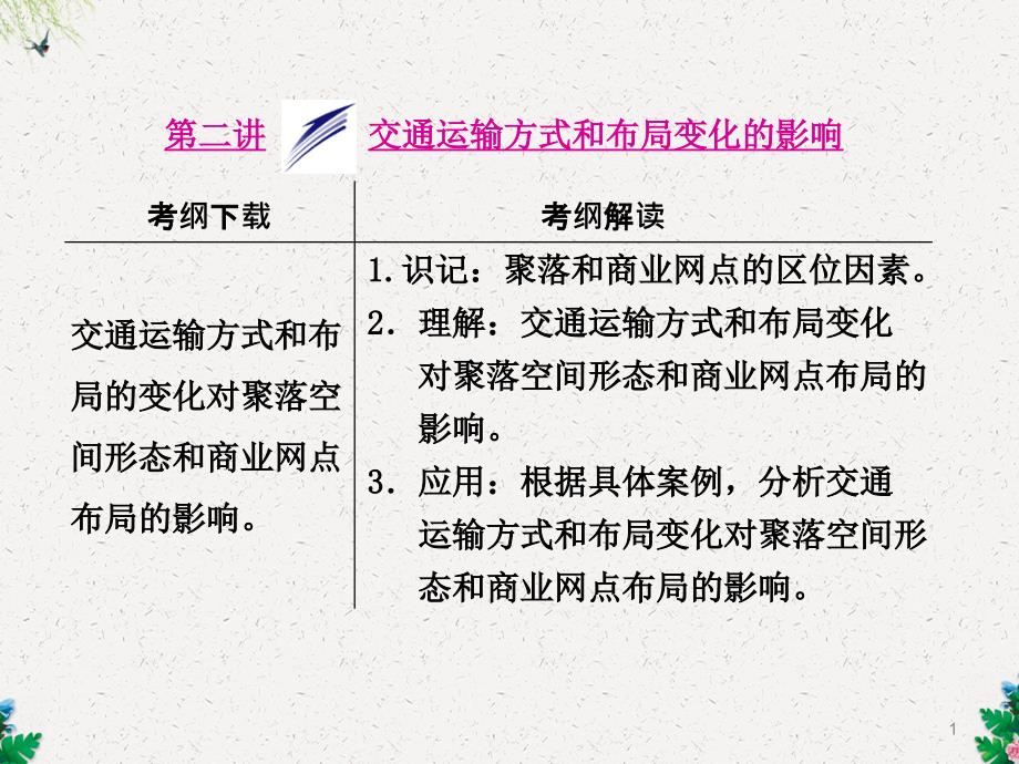 高考地理人教版一轮复习课件：第十章第二讲-交通运输方式和布局变化的影响_第1页