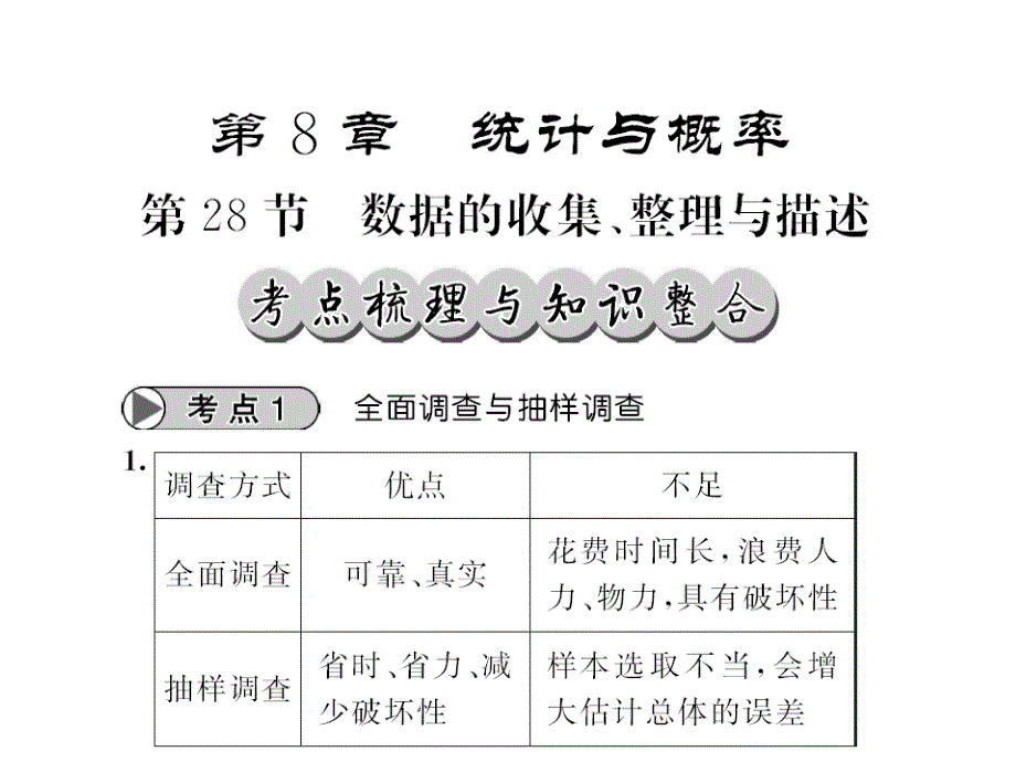 中考数学一轮复习-第八章-统计与概率-第28节-数据的收集-整理与描述-新人教课件_第1页