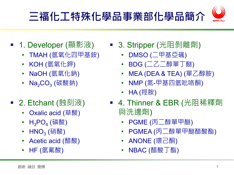 三福化工特殊化学品事业部化学品简介_第1页