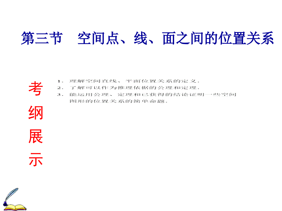 高考数学（理）一轮通关课件空间点线面之间的位置关系_第1页