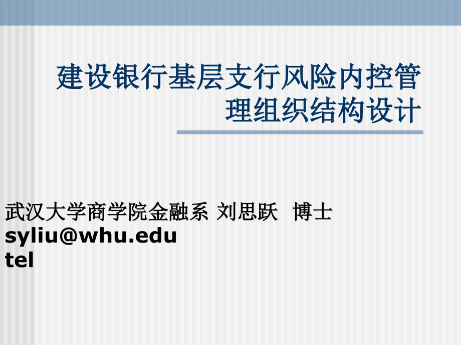 武汉大学金融系博士讲座专题3-建设银行基层支行风险内控管理组织_第1页